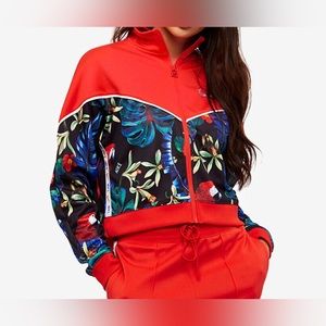 NIKE red/tropical crop athletic zip up jacket
